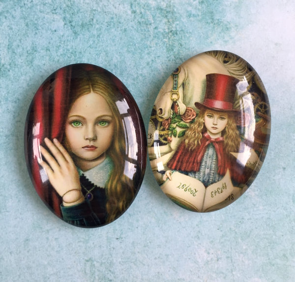CH004 Large Glass Oval Cabochons with Portraits Pack of 2