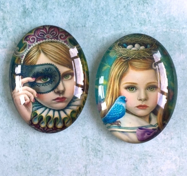 CH006 Large Glass Oval Cabochons with Portraits Pack of 2
