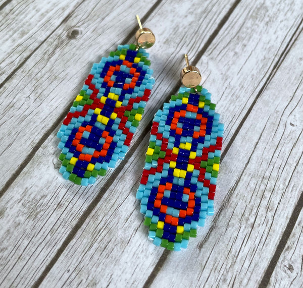 Colourful Handmade Beaded Earrings Blue Green Design