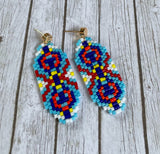 Colourful Handmade Beaded Earrings Blue White Design