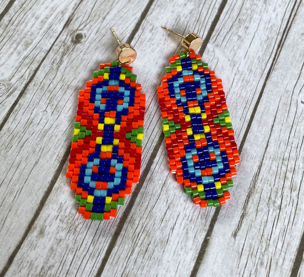 Colourful Handmade Beaded Earrings Orange Design