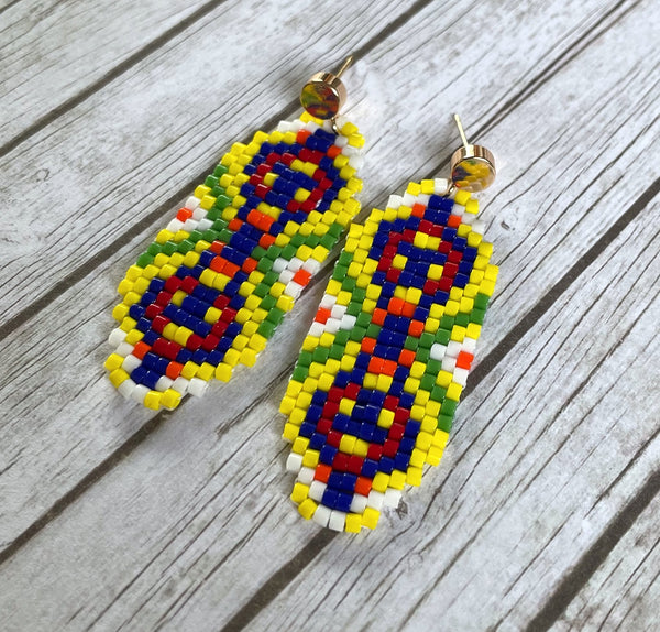 Colourful Handmade Beaded Earrings Yellow Design