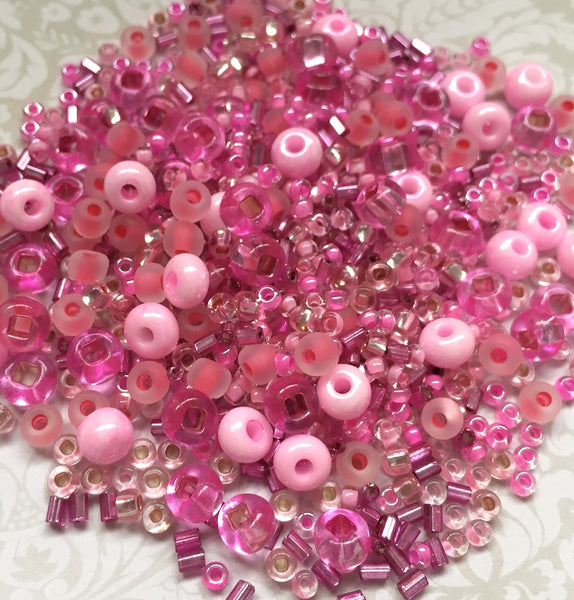 Pink Glass Beads Mix Assorted 25 grams