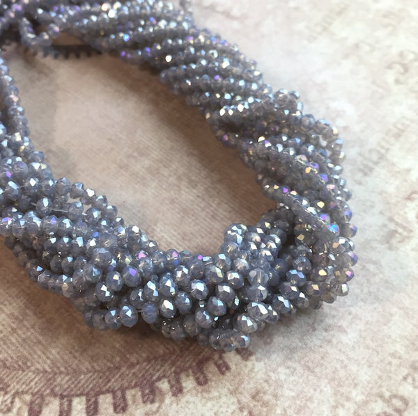 Grey Lustre Faceted Mini Rondelle Beads Strand of 150 Beads