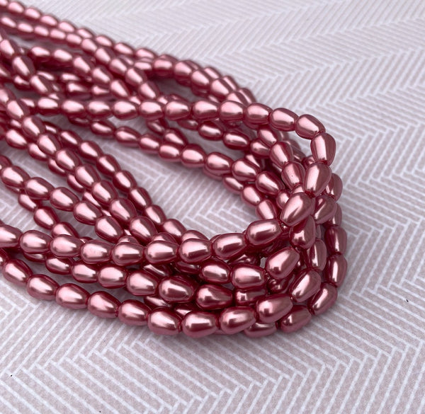 Fandago Pink Glass Pearl Teardrop Beads 7x5mm Strand of 75