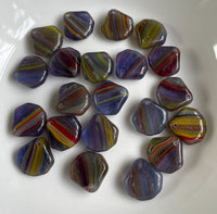Stripy Czech Glass Petal Beads Pack of 20