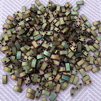 Matte Metallic Khaki Iris Half Tila Miyuki Beads 8 grams TLH2035