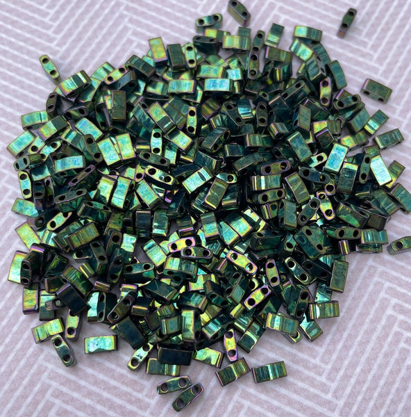 Metallic Green Iris Miyuki Half Tila Beads 8 grams TLH468