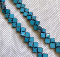 Turquoise Bronze 2-hole Glass Beads Silky TC Star Strand of 40 Beads