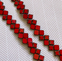 Red Travertine 2-hole Glass Beads Silky TC Star Strand of 40 Beads