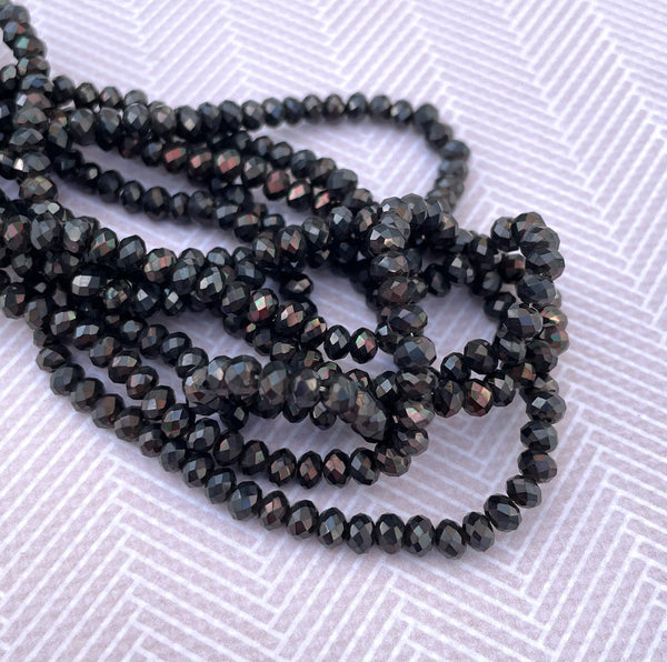 Dark Grey Colour Sparkly Faceted Mini Rondelle Glass Beads 150 Beads