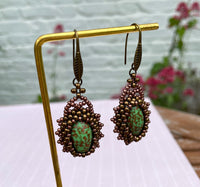 Dark Bronze and Green Handmade Beaded Earrings
