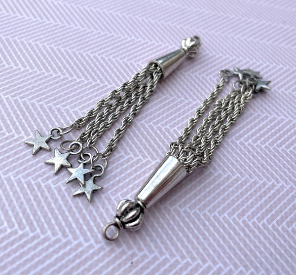 Antique Silver Chain Tassels with Stars Pack of 4