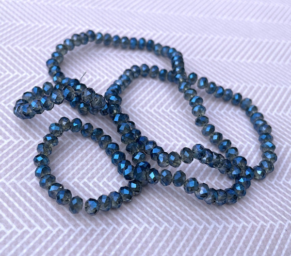 Blue Grey Colour Sparkly Faceted Mini Rondelle Glass Beads,