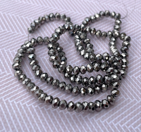 Dark Silver Colour Sparkly Faceted Mini Rondelle Glass Beads 150 Beads