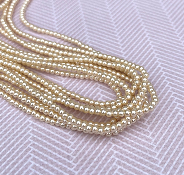 Old Lace 2mm Faux Pearl Beads Mini Glass Pearls Strand of 150