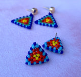 Handmade  Beaded Colourful Triangle Dangle Earrings