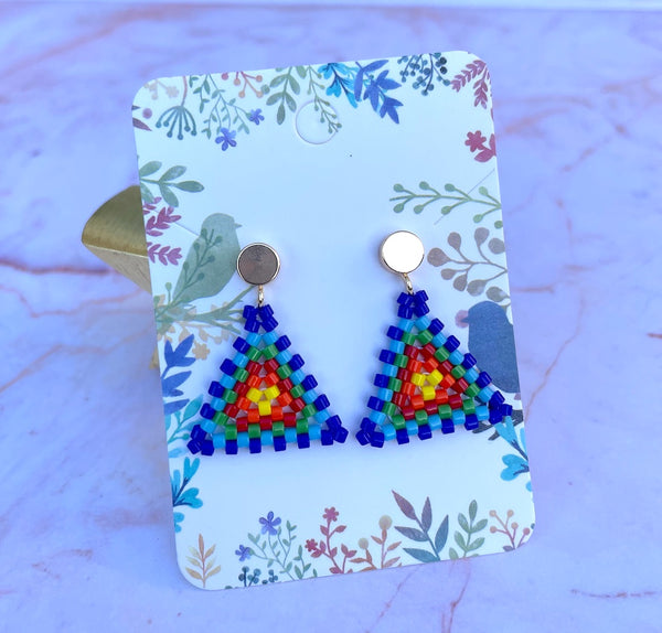 Handmade  Beaded Colourful Triangle Dangle Earrings