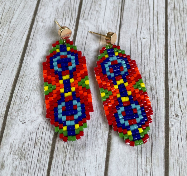 Colourful Handmade Beaded Earrings Red Design