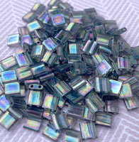 Dark Transparent Grey Rainbow Luster Miyuki Tila Beads 8 grams TL2440D