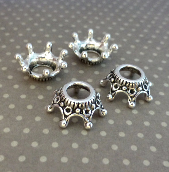 Pack of 30 - Tibetan Style Antique Silver Crown Bead Caps