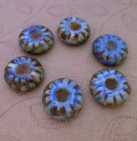 Pack of 20 Czech Glass Flat Round Beads Antique Blue