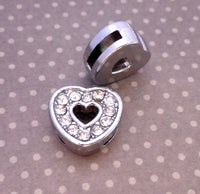 Pack of 4 Slide Charm Small Heart with Rhinestones