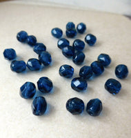 Faceted Glass Blue Beads 6mm Pack of 50