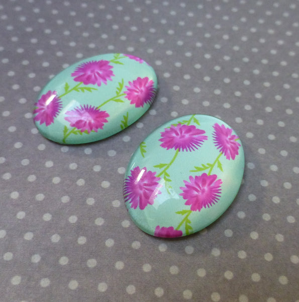 Blue and Pink Glass Cabochon 25x18 mm Pack of 10