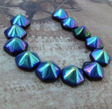 Jet AB Pyramid Hex 2hole Glass Beads Strand of 12