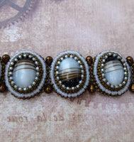 Brown and White Bead Embroidery Bracelet Handmade Jewellery