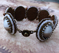 Brown and White Bead Embroidery Bracelet Handmade Jewellery