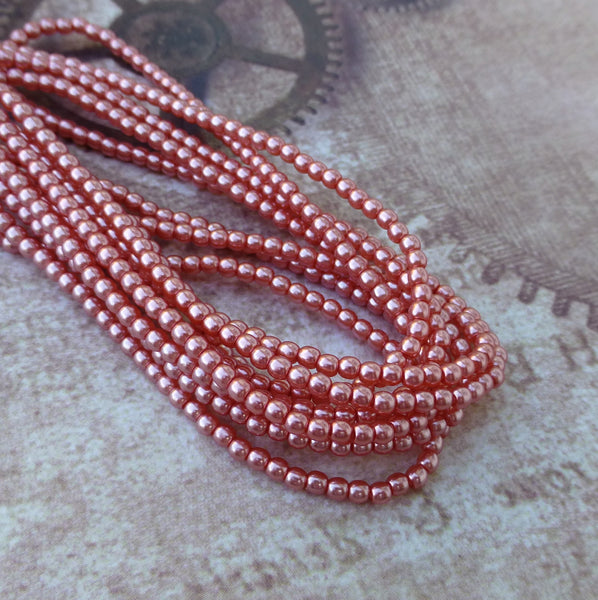Salmon 2mm Faux Pearl Beads Mini Glass Pearls Strand of 150