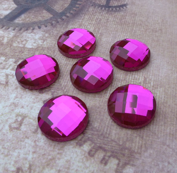 Pack of 6 Pink Glass Faceted Round Cabochon