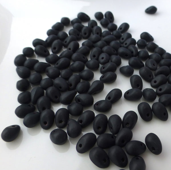Matte Black Drop Glass Beads 6 x 4 mm Pack of 8 grams