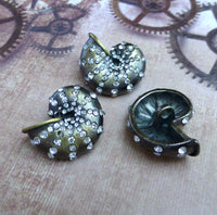 Bronze Colour Decorative Button Shell with Rhinestones Pack of 2