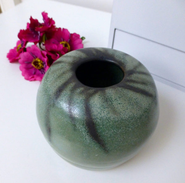 Green Stoneware Vase Hand Thrown Pottery
