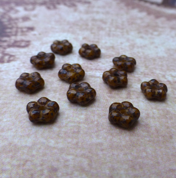 Beige Dark Traventine 5 mm Forget Me Not Pressed Czech Glass Beads Pack of 50