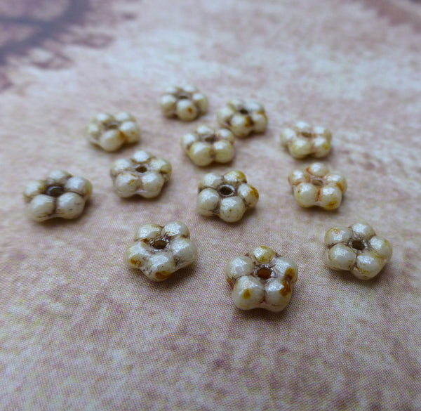 Honey Drizzle 5 mm Forget Me Not Pressed Czech Glass Beads Pack of 50