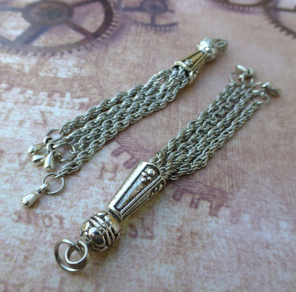 Antique Silver Chain Tassels with Teardrop Tassel Pendants Pack of 4