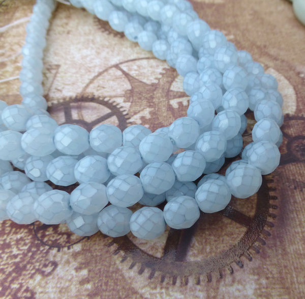 Opal Light Blue 8 mm Faceted Glass Beads Strand of 50