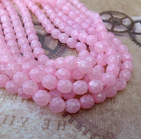 8 mm Faceted Glass Beads Opal Pink Strand of 50