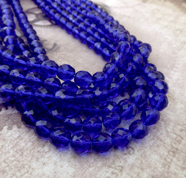Cobalt  8 mm Faceted Glass Beads Strand of 50 FPR083008