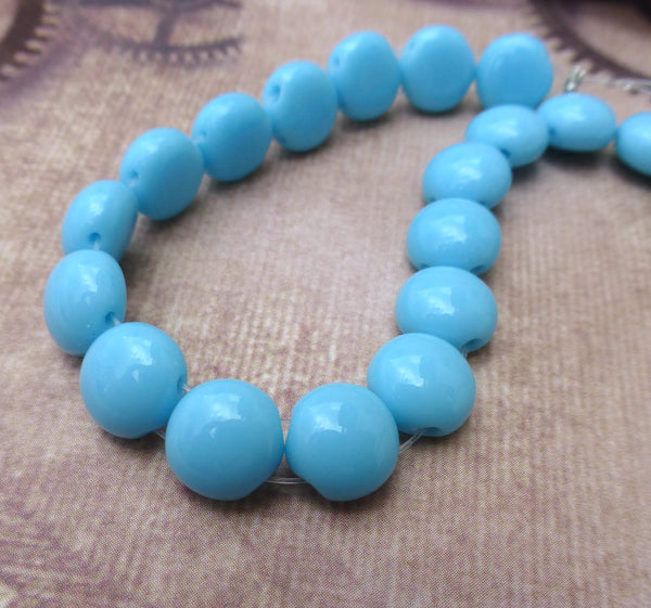 Two Hole Candy Beads Light Blue Strand of 20 Glass Beads