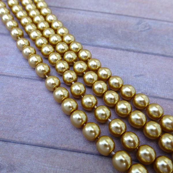 Gold 6mm Round Czech Glass Pearls Strand of 75 beads