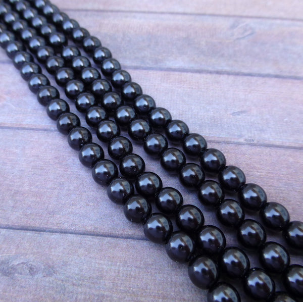Black 6mm Round Czech Glass Pearls Strand of 75 beads