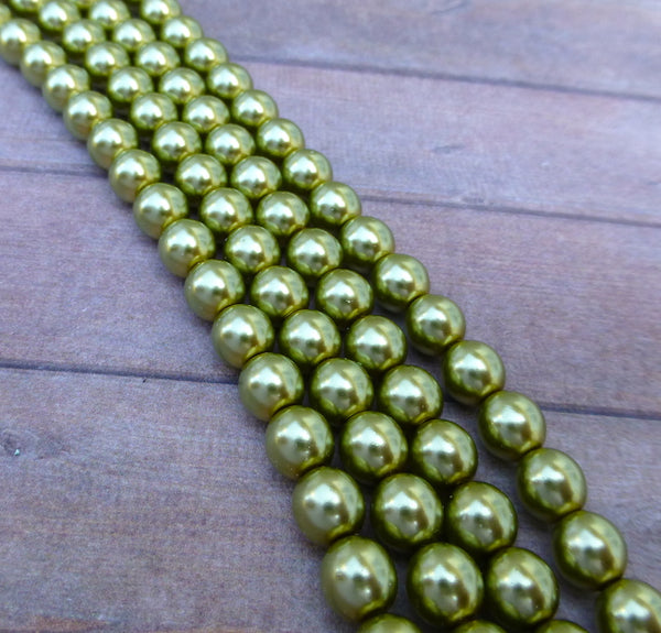 Olivine 6mm Round Czech Glass Pearls Strand of 75 beads