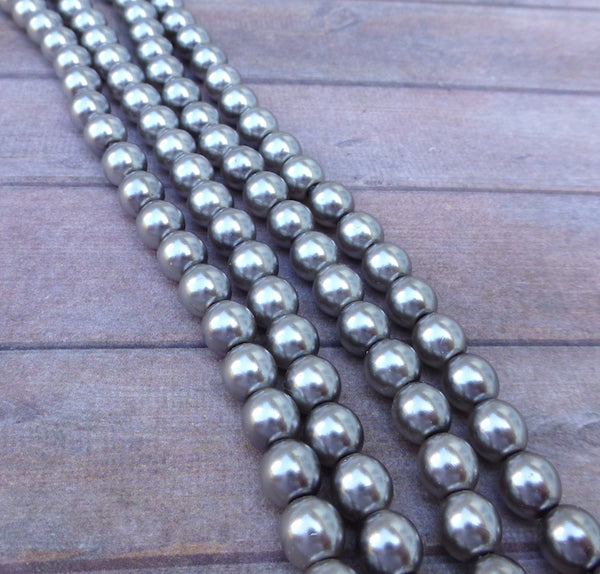 Silver 6mm Round Czech Glass Pearls Strand of 75 beads
