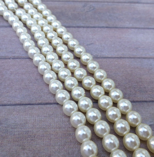 White 6mm Round Czech Glass Pearls Strand of 75 beads