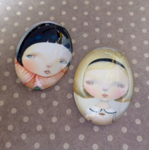Large Glass Cabochons with Children Faces W05 Pack of 2